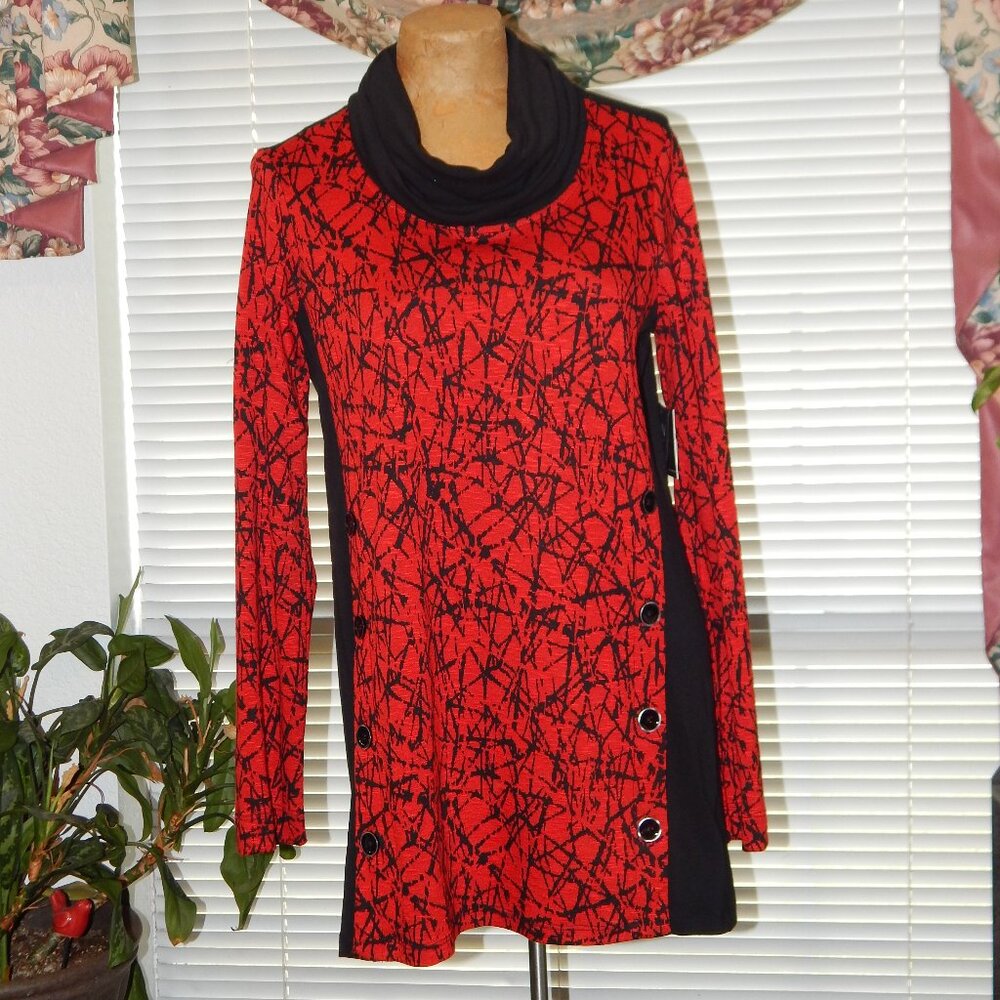 NWT $109 JOHN MARK Red and Black Tunic XS S